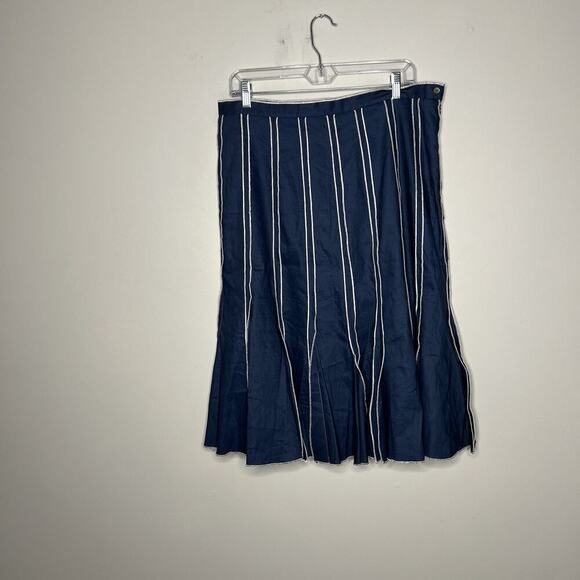 Acorns Skirt Womens 14 Navy Blue White Stripe Panel Flare Hem Modest Retro Boho - Picture 8 of 11